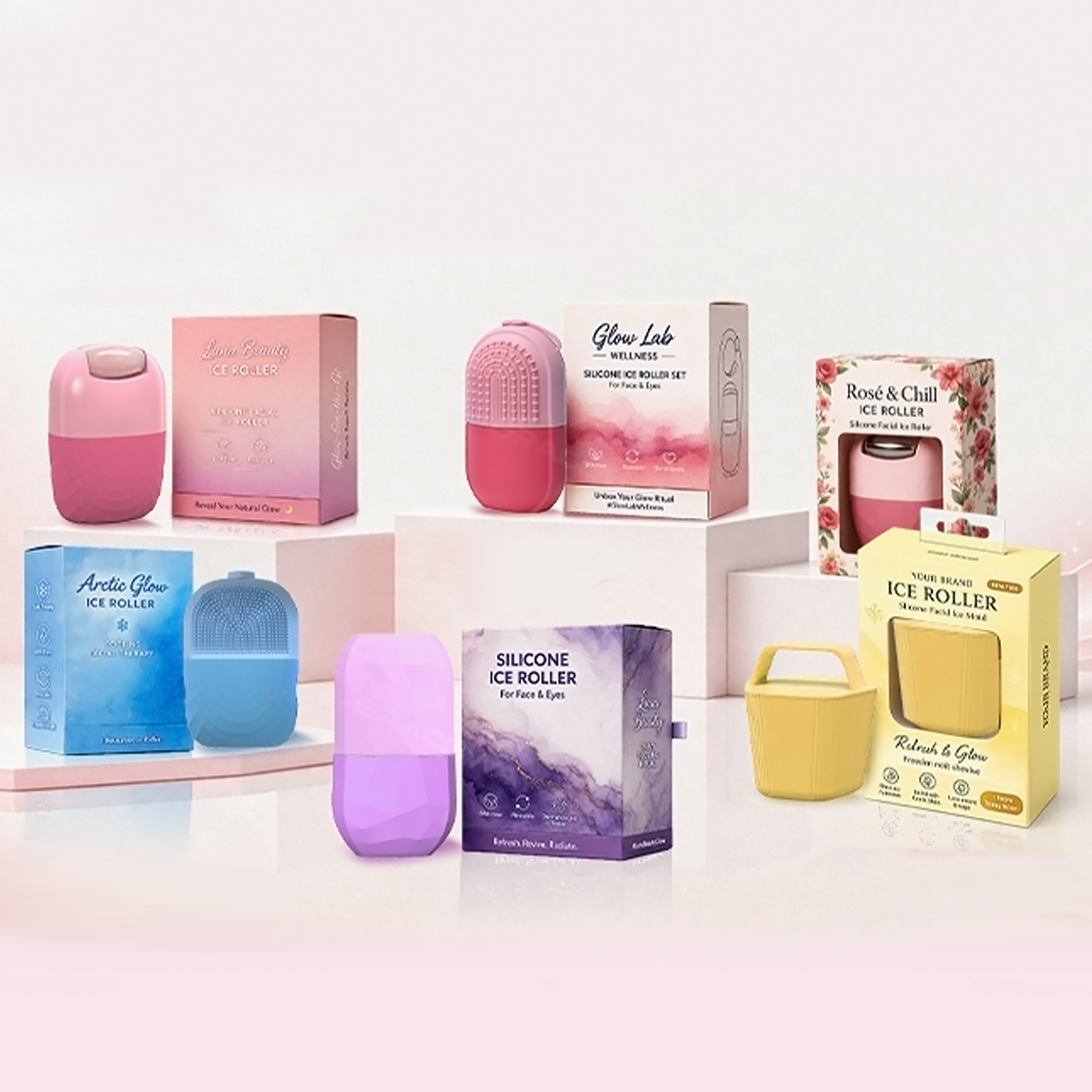 Private label silicone ice roller packaging box display for beauty brands