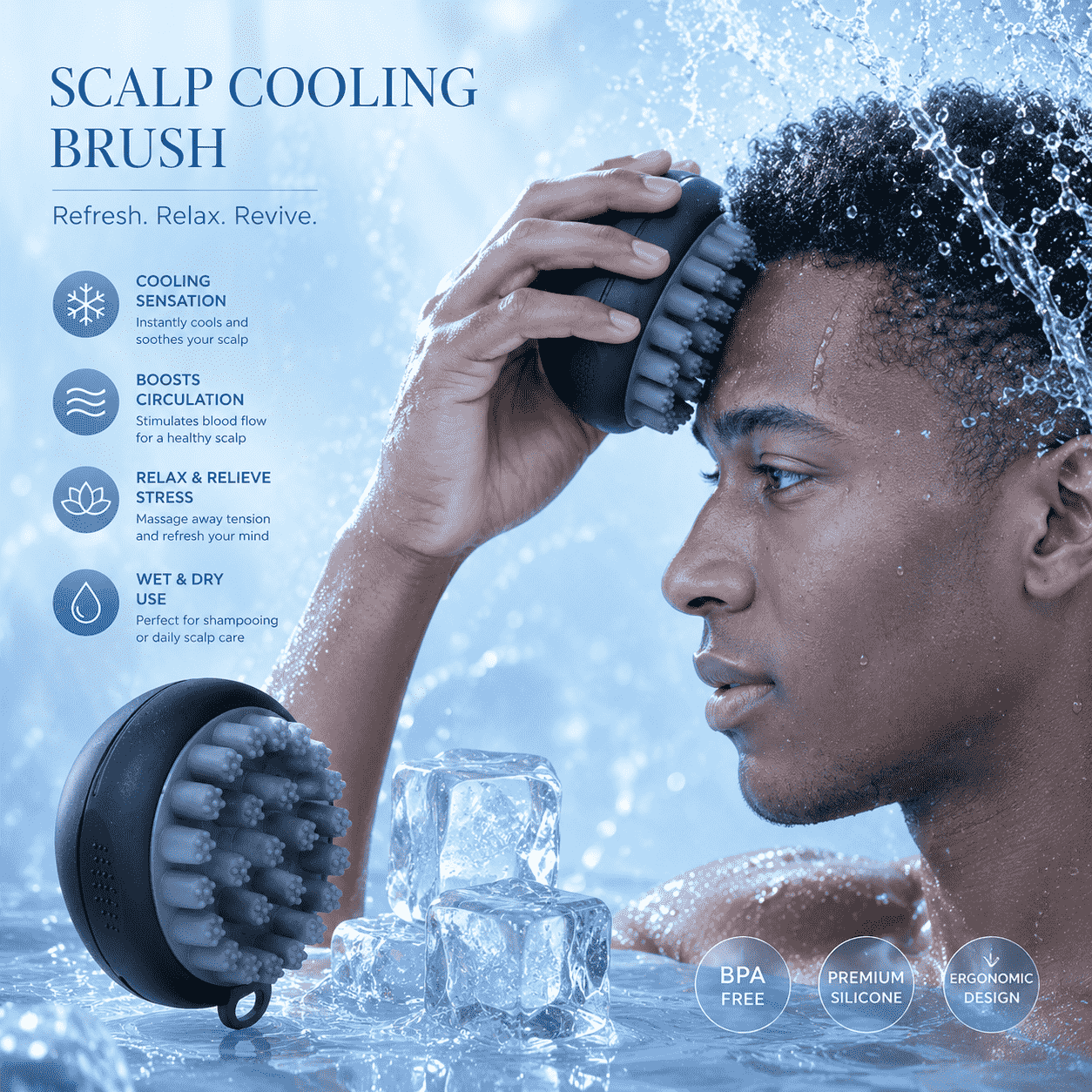 Scalp cooling massage brush for cold beauty and hair care routines