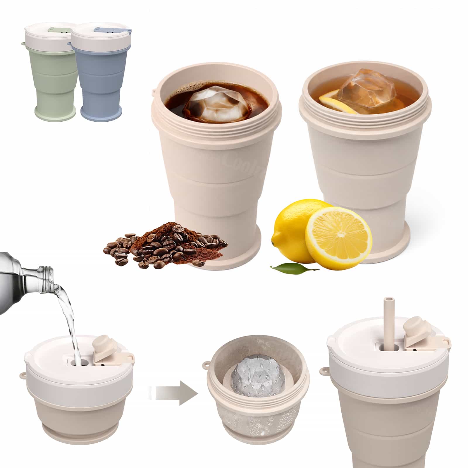 collapsible-silicone-ice-ball-cup-coffee-and-lemon