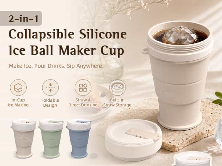 Collapsible silicone ice ball maker cup for cold drinks iced coffee and portable use