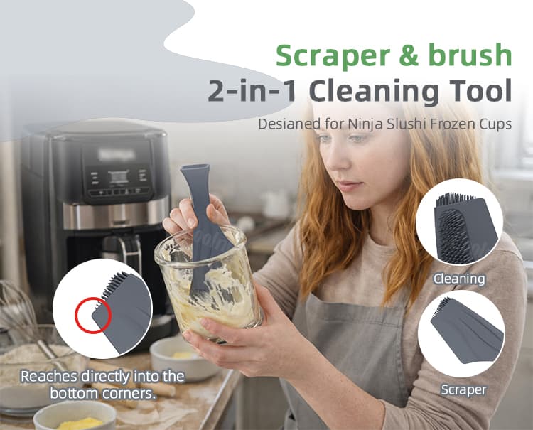 Two in one ice cream cup cleaning brush with scraper and silicone brush
