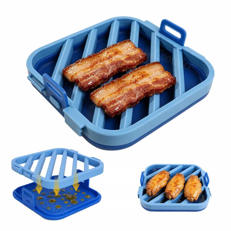 Silicone air fryer grill rack cooking bacon with raised draining design