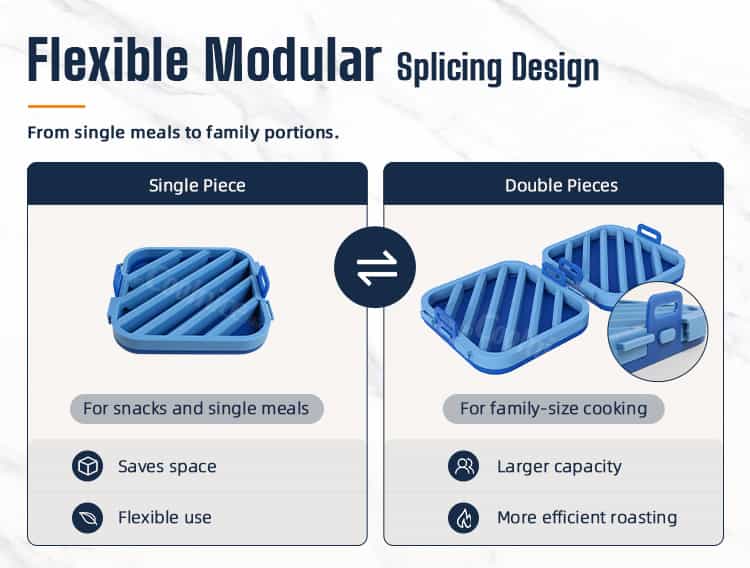 Silicone air fryer grill rack modular splicing design for single and double piece use