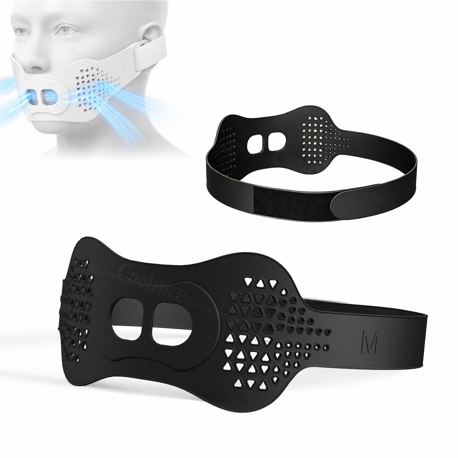Silicone anti-snoring chin strap airflow design