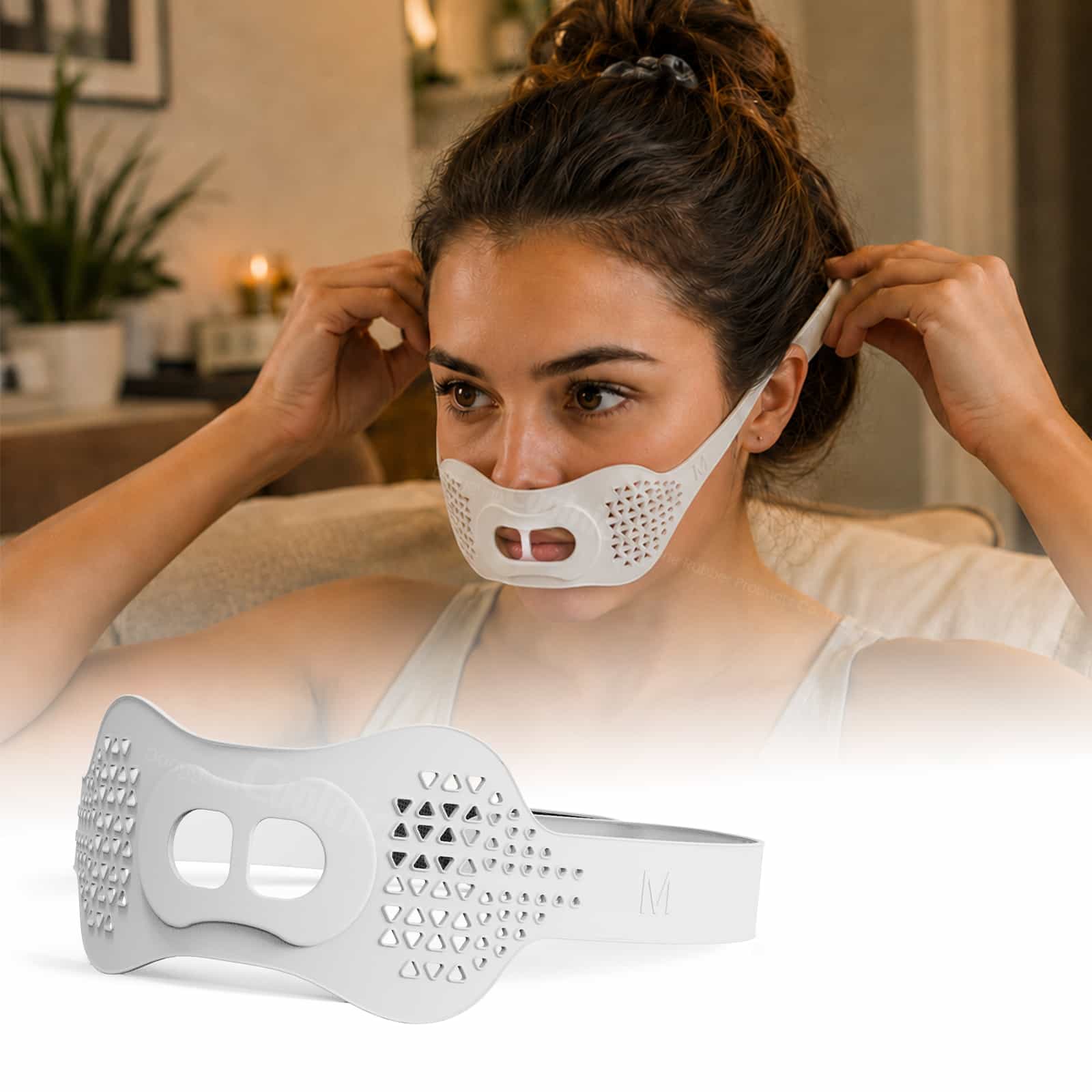 Beige silicone anti-snoring chin strap