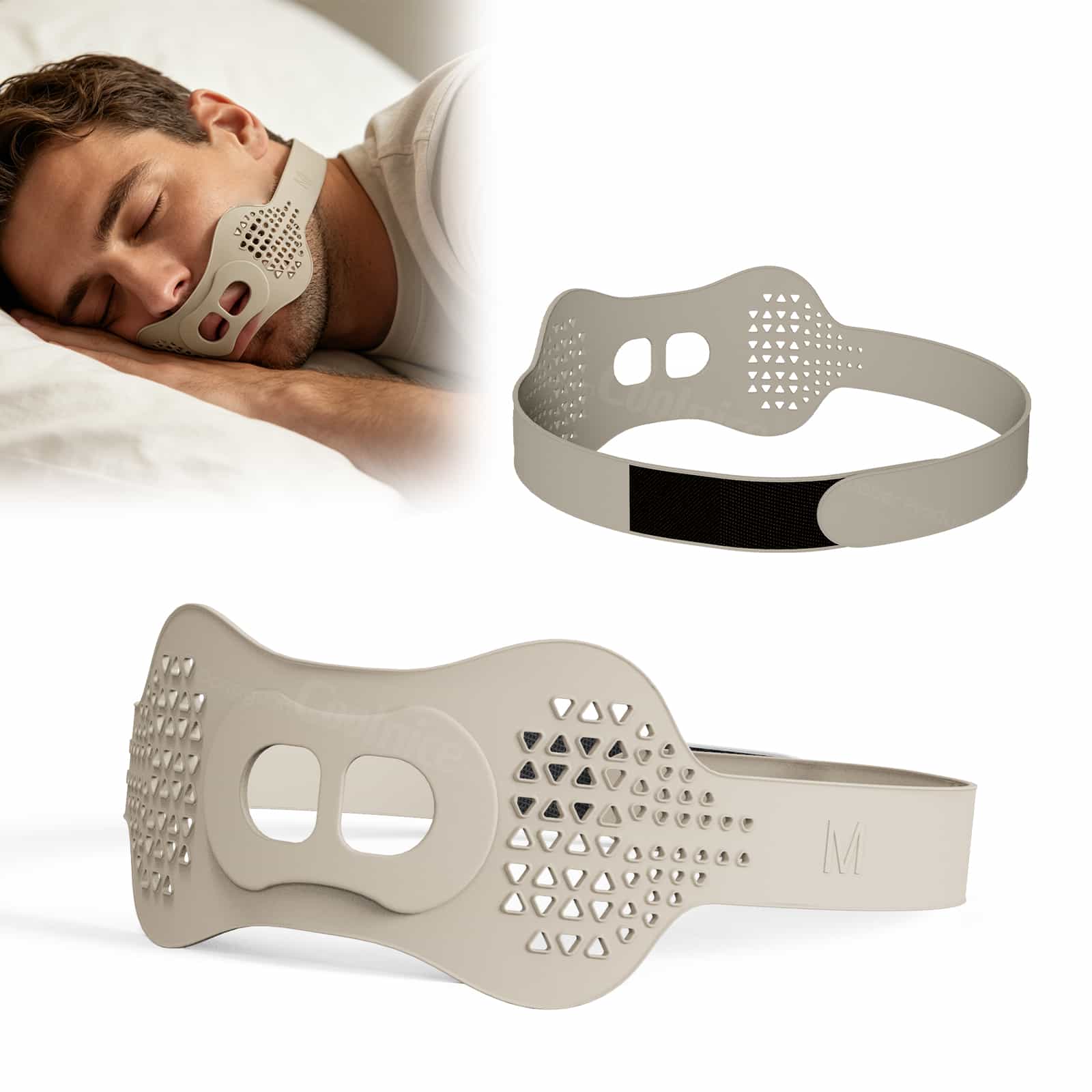 Black silicone anti-snoring chin strap