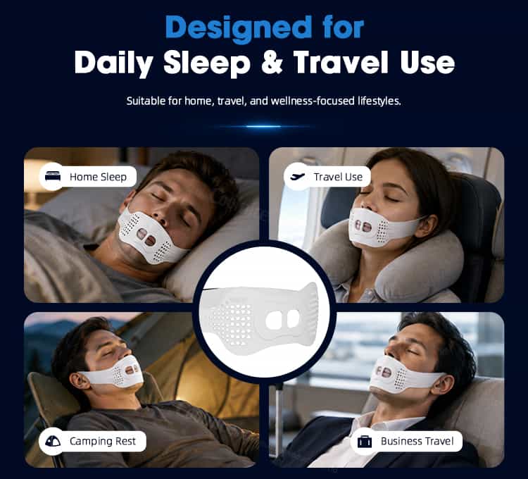 Silicone anti-snoring chin strap used for sleep and travel