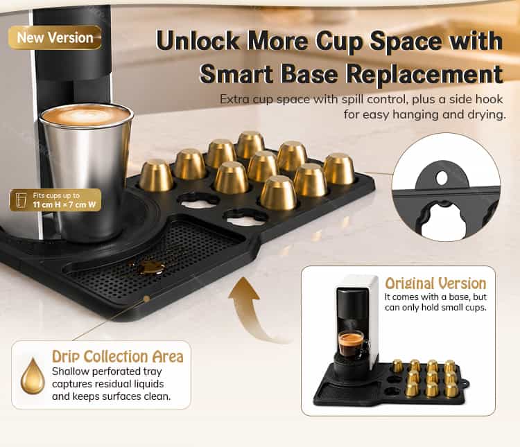 Silicone coffee pod organizer mat with cup space and drip collection tray