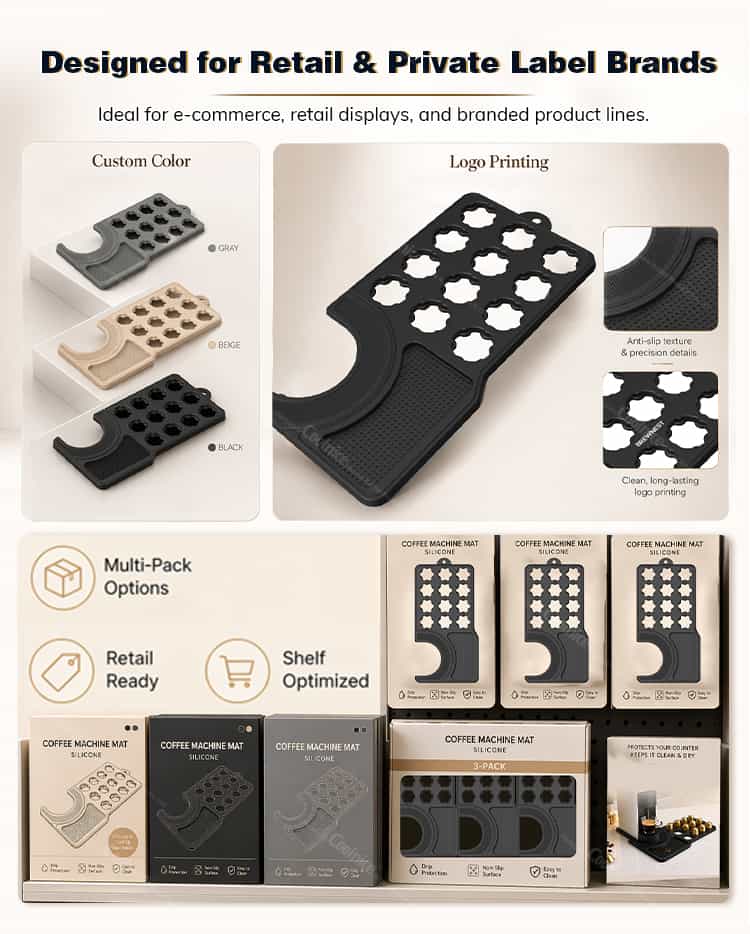 Silicone coffee pod organizer mat private label options for coffee accessory brands