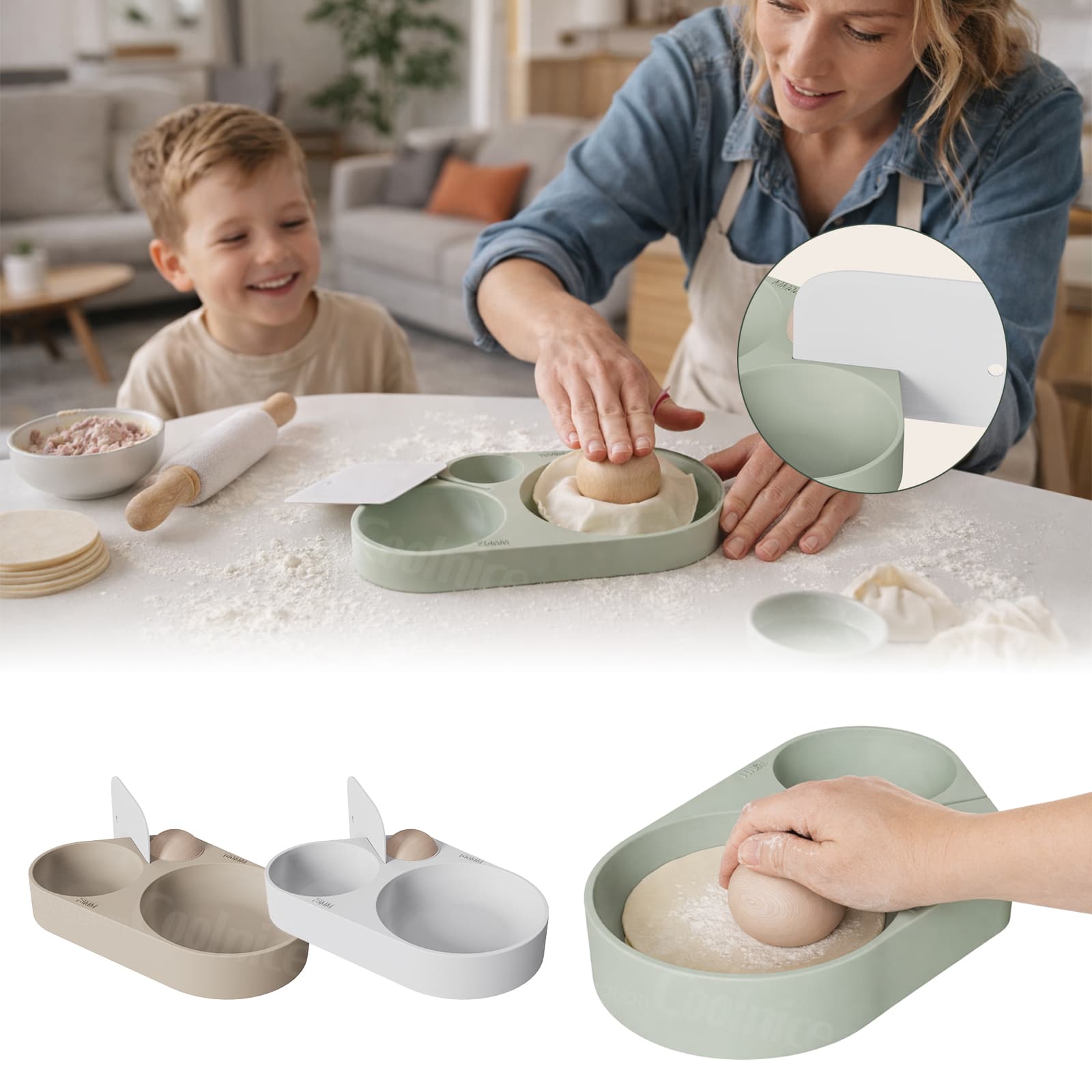 Silicone dumpling skin press mold used for family dumpling making and baking