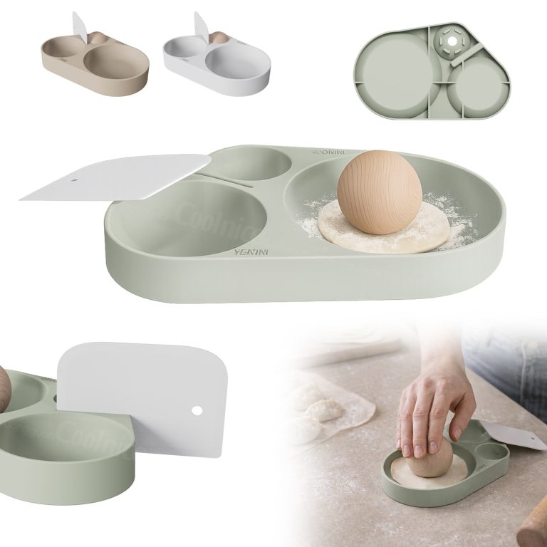 Silicone dumpling skin press mold parts with dough cutter pressing ball and use scene