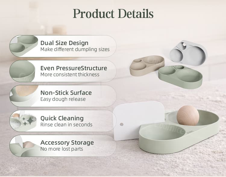 Silicone dumpling skin press mold product details with dual size design and easy release