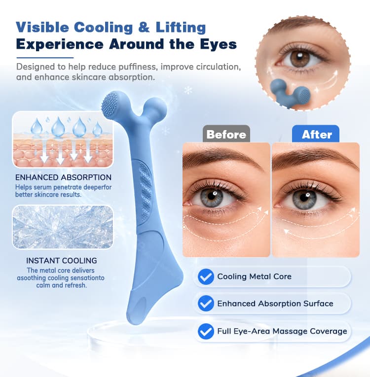 Silicone eye serum massager stick for cooling and lifting around the eyes