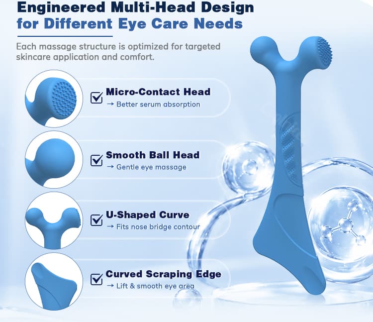 Silicone eye serum massager stick multi head design for eye care massage