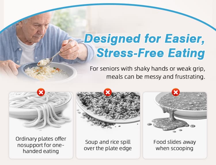 Silicone plate guard designed for easier stress free eating for seniors