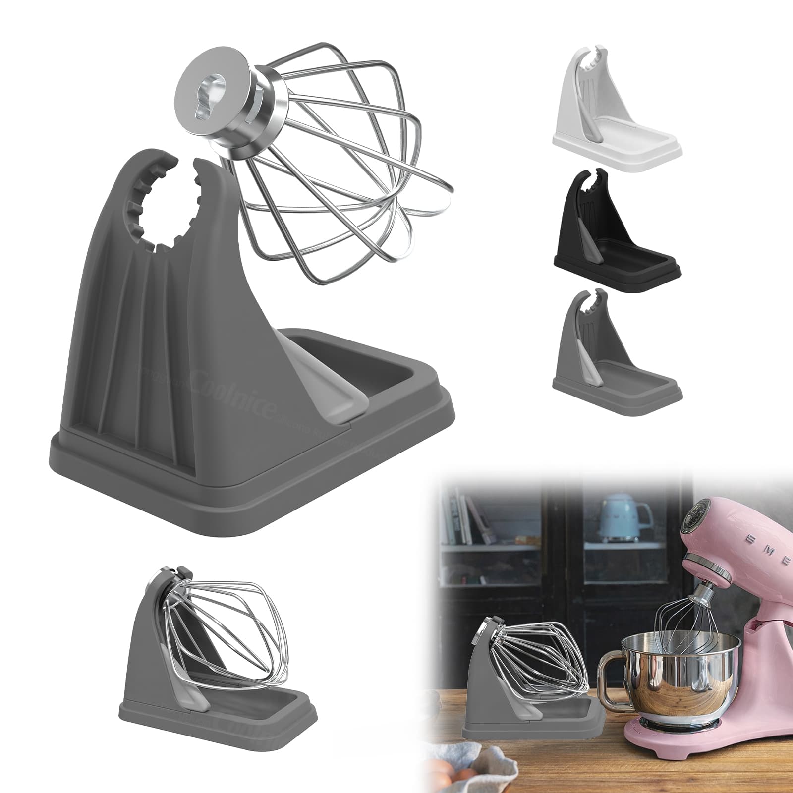Silicone stand mixer beater holder with mixer attachments and color options