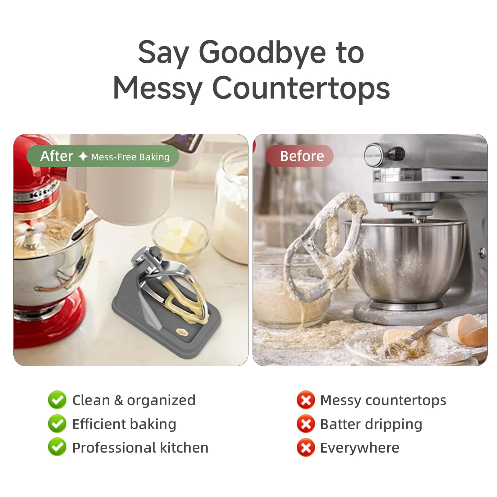 Silicone stand mixer beater holder helping keep countertop clean after mixing