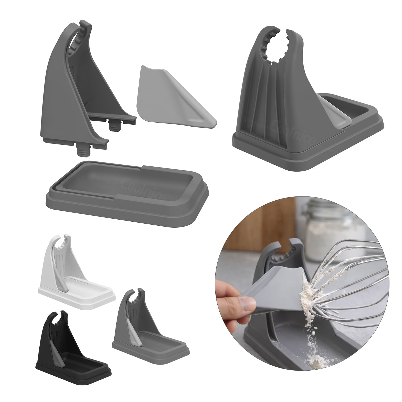 Silicone stand mixer beater holder with detachable tray and scraper parts