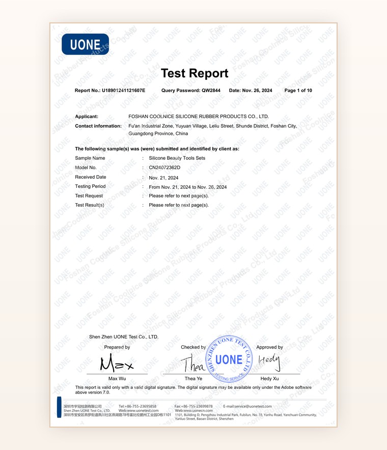 CE and RoHS certificate preview for silicone beauty tools