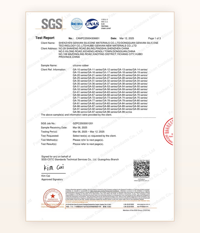 FDA silicone material test report preview