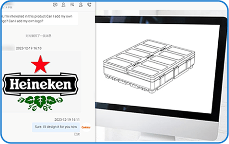 Original buyer logo brief beside the first folding-box concept