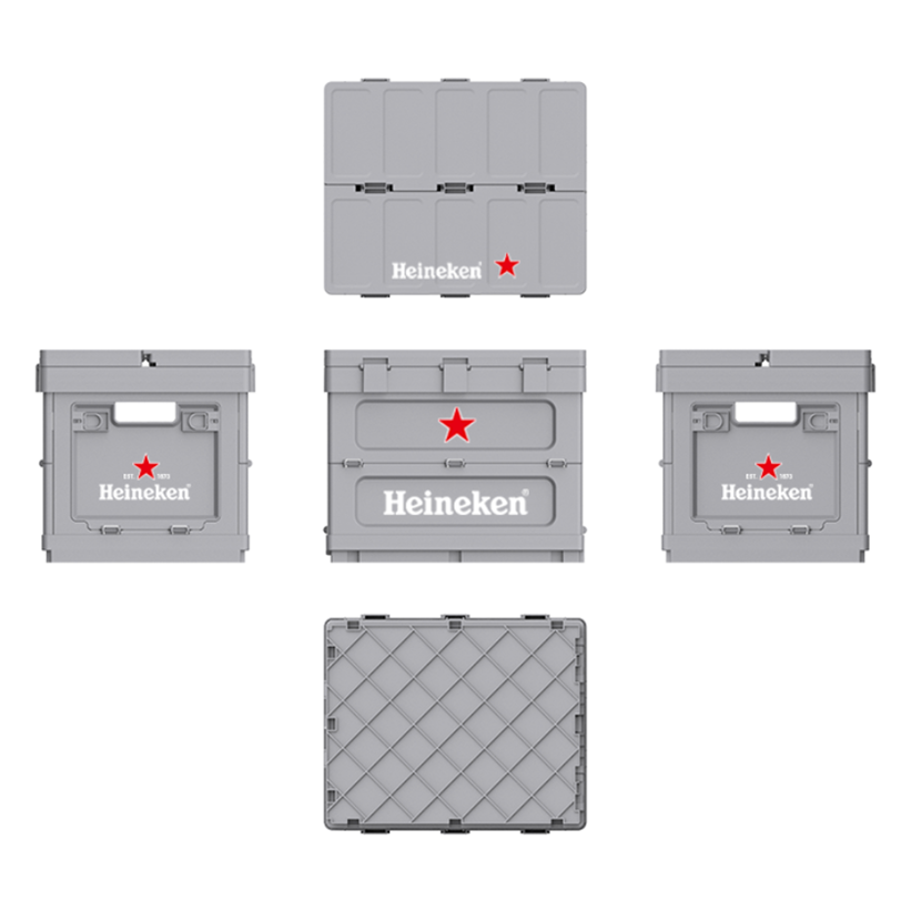 Custom folding storage box shown from multiple sides