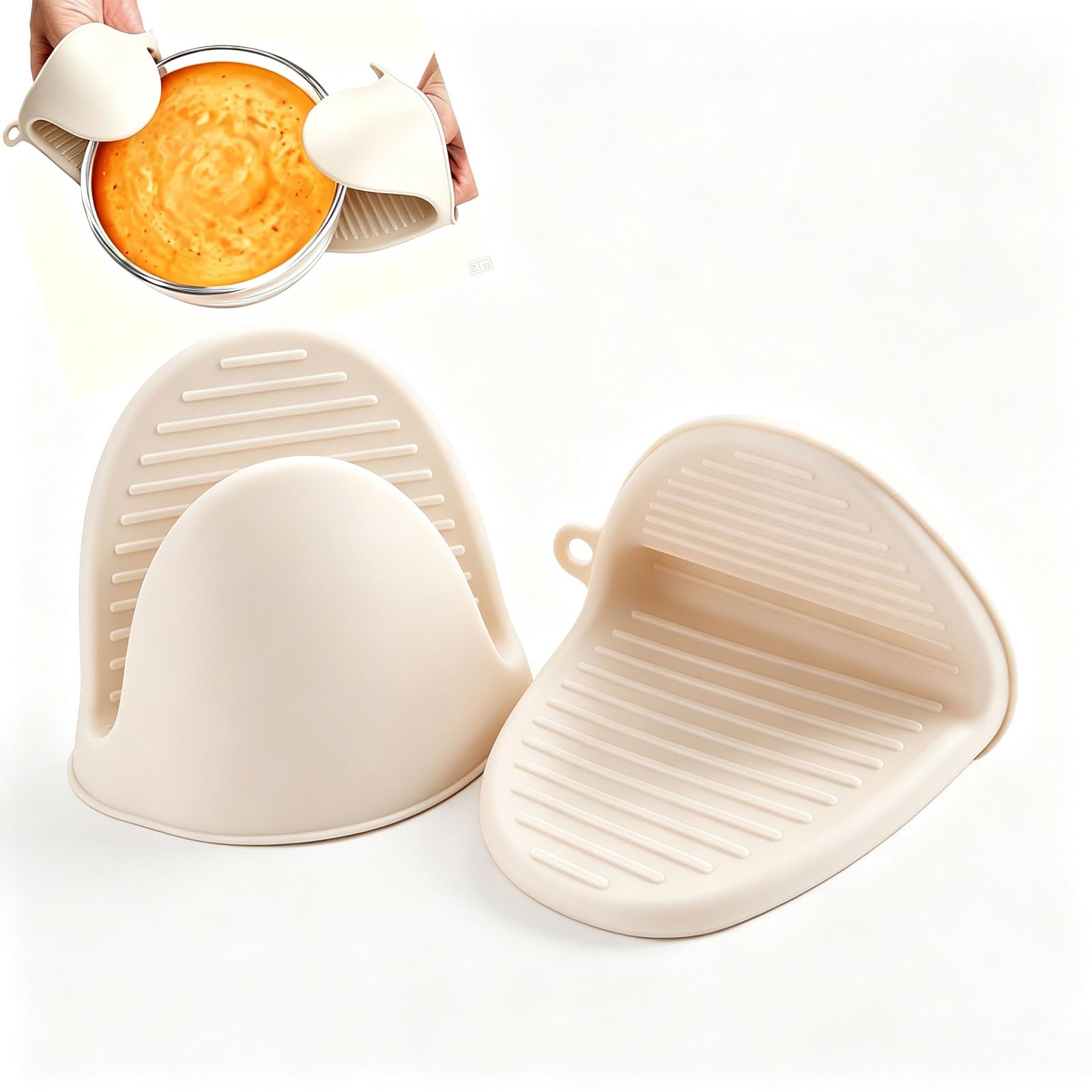 Flexible silicone grips fitted over cookware handles